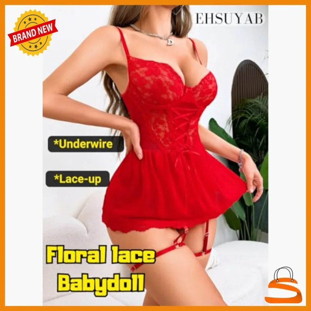 Sheer Mesh Babydoll Dress with Underwire & Garter, Size 4-6